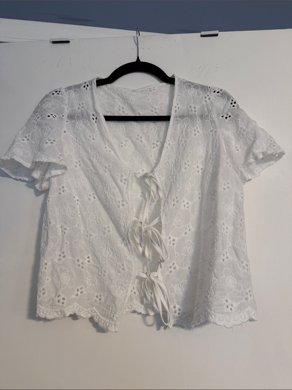 White Lace Tie-Front Women's Top